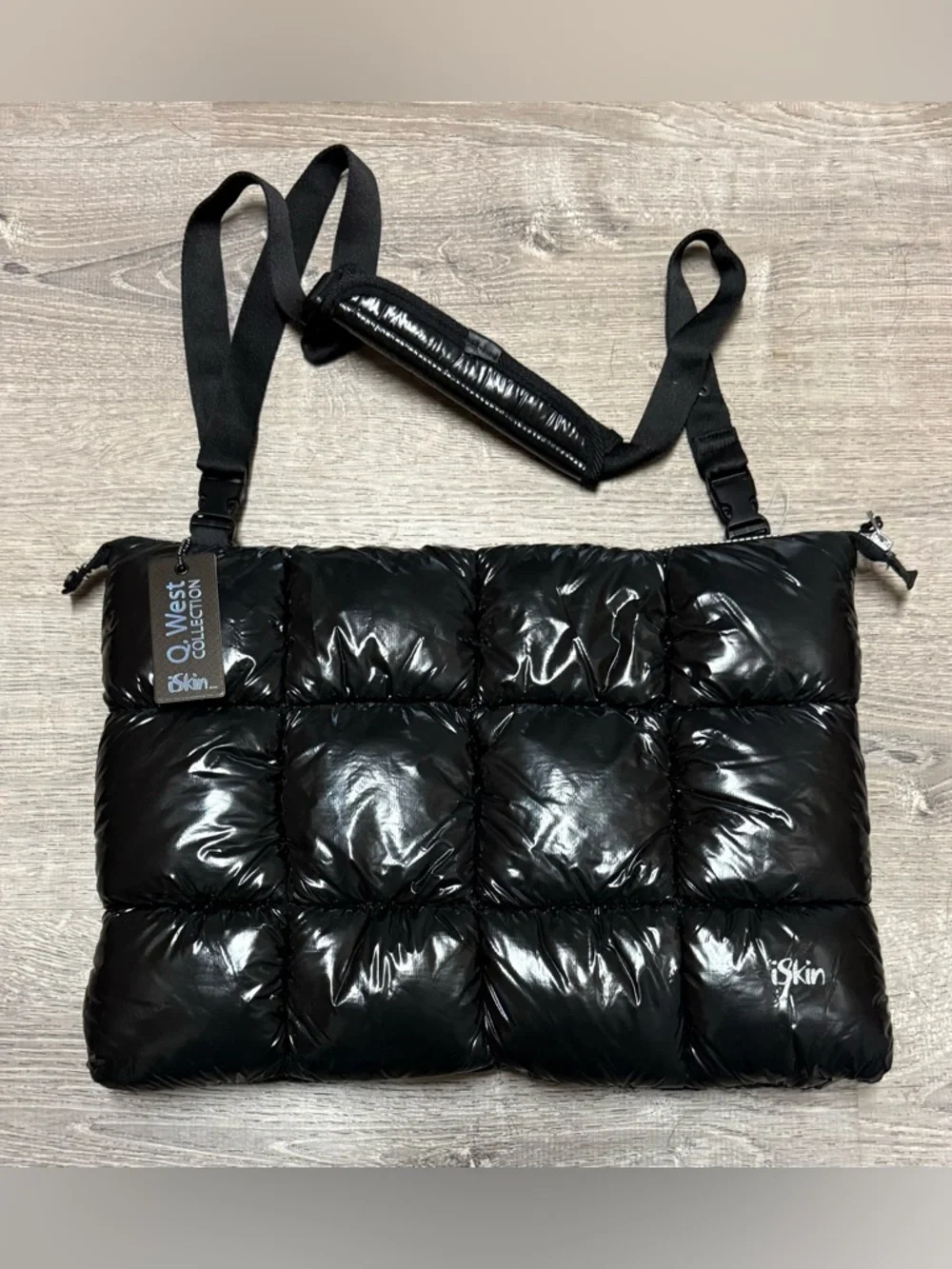 iSkin Quilted Puffer Laptop Tote Bag | Black Tech Carryall Shoulder Bag